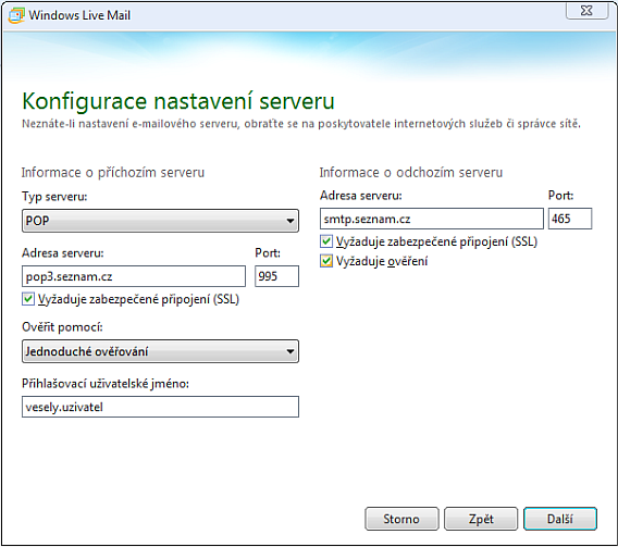 smtp.seznam.cz nastavení