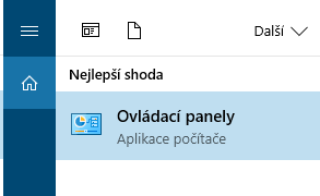 Ovládací panely vyhledané na Windows 10
