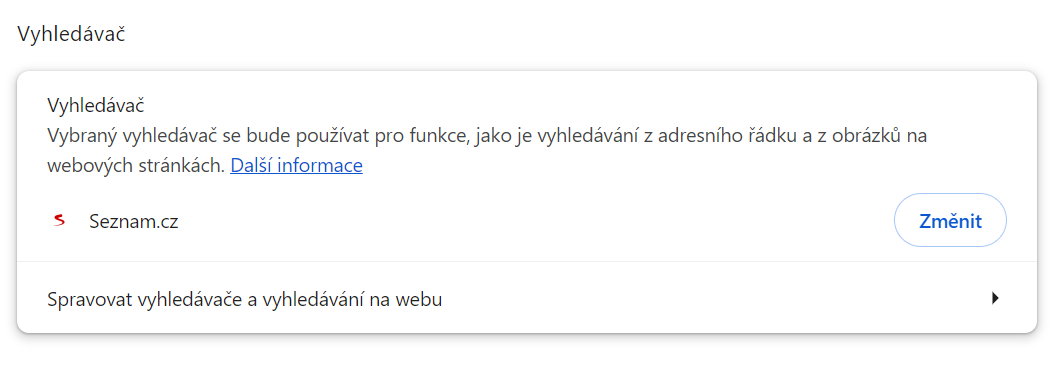 náhled postupu pro změnu výchozího vyhledávače