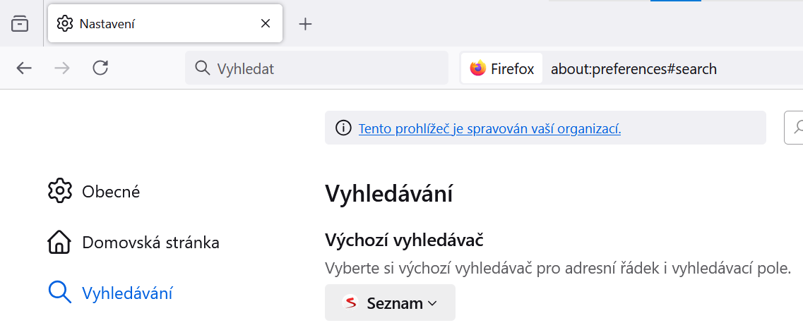 náhled postupu pro změnu výchozího vyhledávače