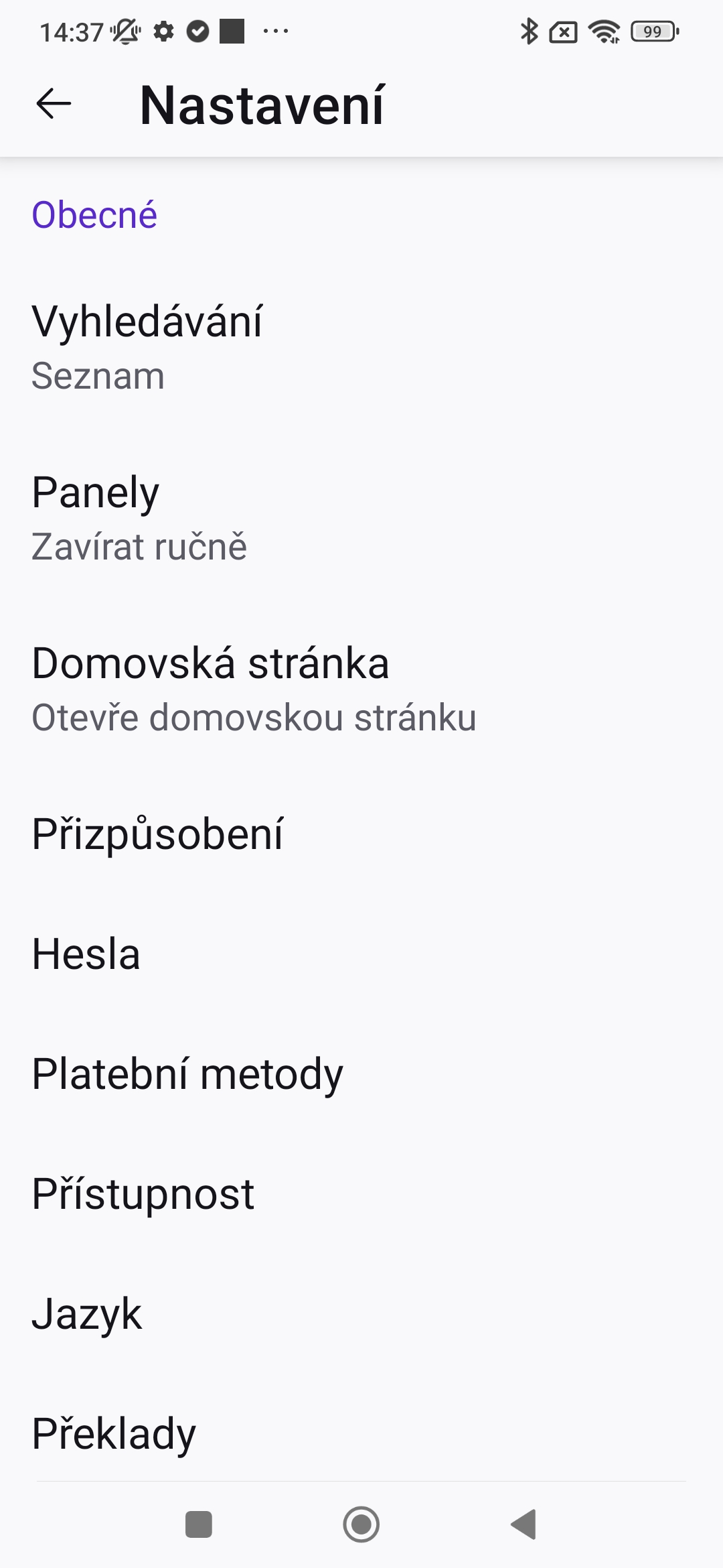 náhled postupu pro změnu výchozího vyhledávače