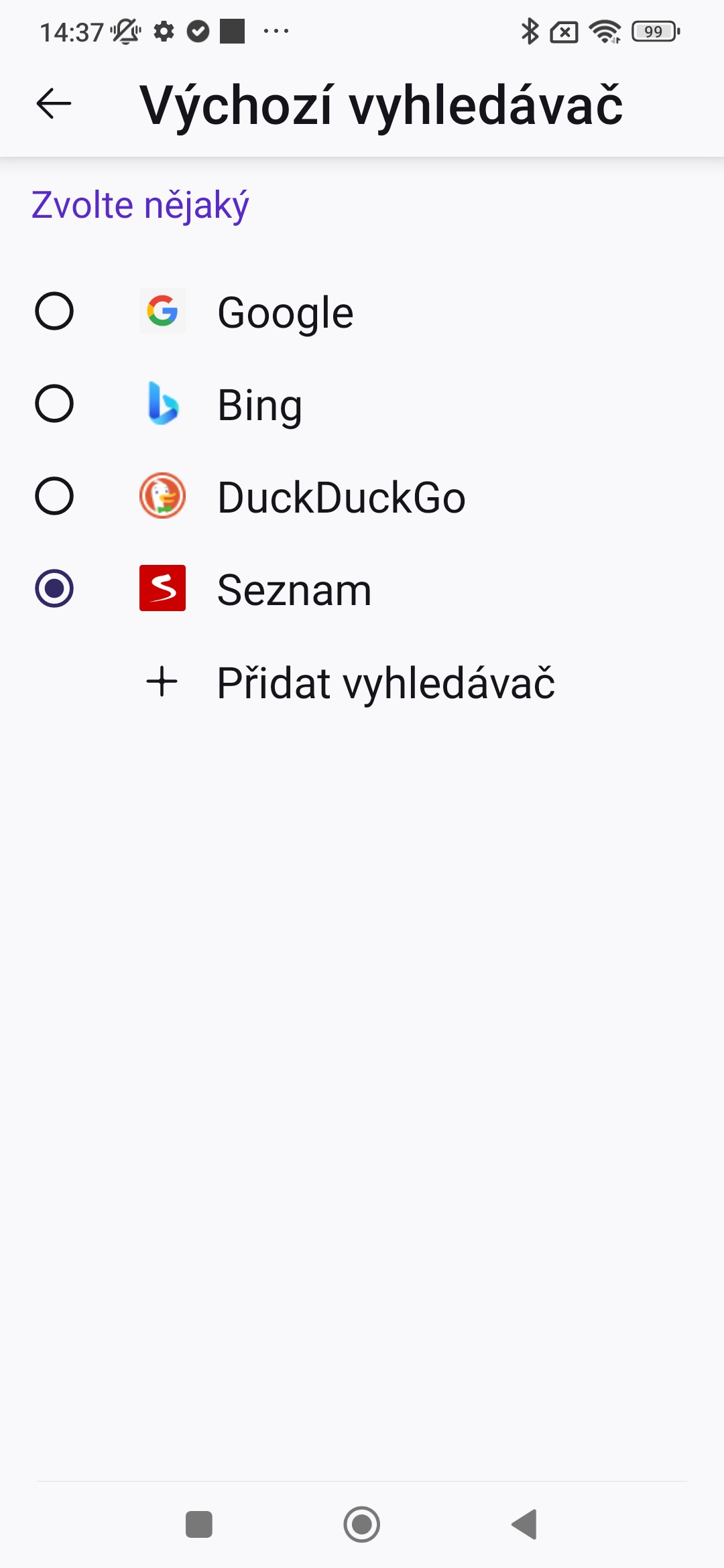 náhled postupu pro změnu výchozího vyhledávače